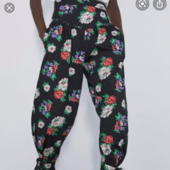 Zara Floral Print Pants  Multi High Waisted - Picture 3 of 3